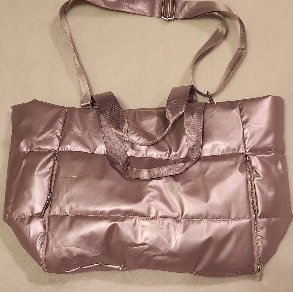 Padded Satin Tote Bag in Dusty Rose - Lightweight Women's Travel Tote